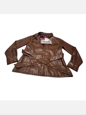 Women's Large Guess Marque Brown Faux-Leather Belted Jacket